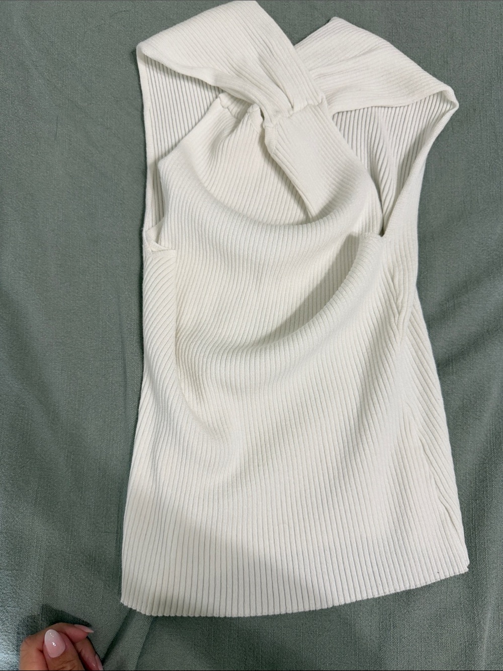 Commense White Ribbed Twist Neck Tank